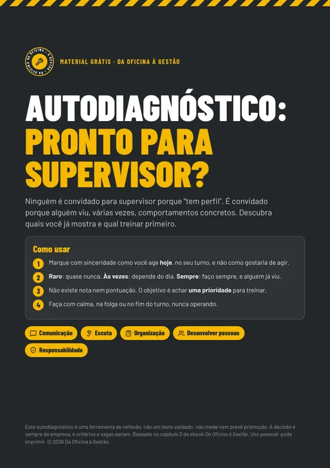 Capa do PDF grátis 'Autodiagnóstico: pronto para supervisor?', com as 5 competências que o gestor observa